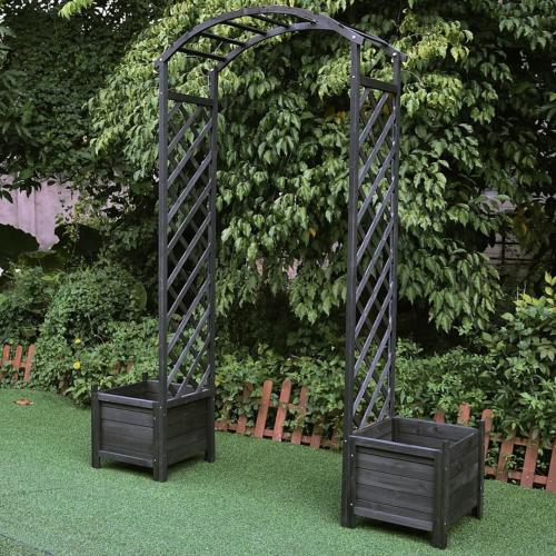 PERGOLA en bois, teinté noir avec bacs à plantes