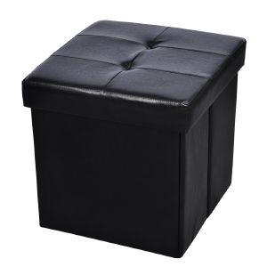 Pouf de rangement cube coffre tabouret  noir