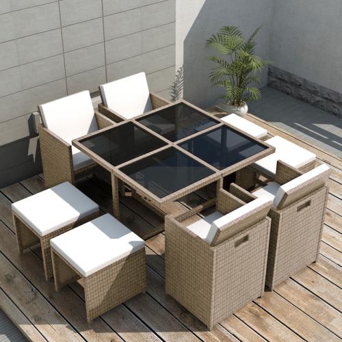 Salon de jardin résine tressée, gris/beige, 8 personnes, modèle CUBA