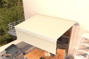 STORE BANNE 400 x 300 cm avec auvent, motorisé, éclairage LED, détecteur de vent, crème