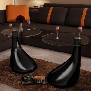 Table basse, verre trempé et fibre de verre,noir laqué