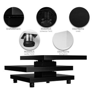 TABLE basse pivotante, 3 plateaux, modèle FIRE, noir ou blanc laqué et noir mat