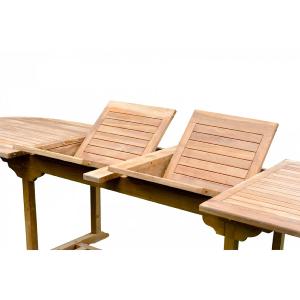 Salon de jardin en teck massif avec table ovale extensible 200/300 cm et 10 chaises pliantes