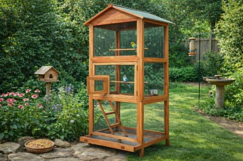 Grande volière XXL en bois massif – 170 cm – Intérieur / Extérieur