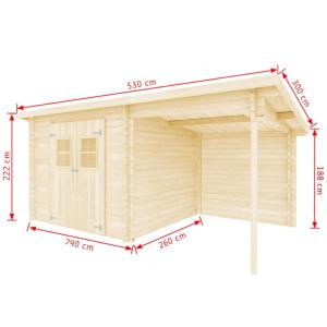 ABRI de jardin, bois massif 28 mm avec extension réversible, surface 16 m²