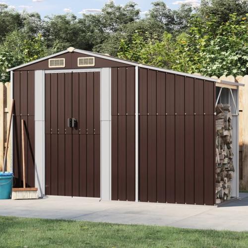 ABRI de jardin métal galvanisé marron, auvent range buches 2,57 m²