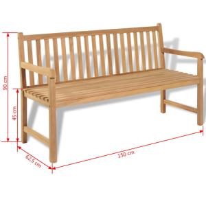 Banc de jardin 150 cm, teck massif