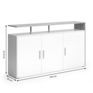 BUFFET bas 160 cm, gris béton - blanc, modèle MARIN