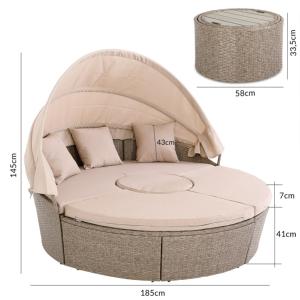 Canapé jardin, 185 cm, résine tressée, table télescopique, beige