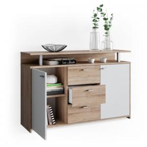 Commode design, beige - blanc, 135 cm