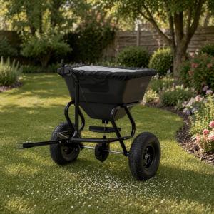 Épandeur tracté 45L pour tondeuse ou quad – semoir engrais sel jardin