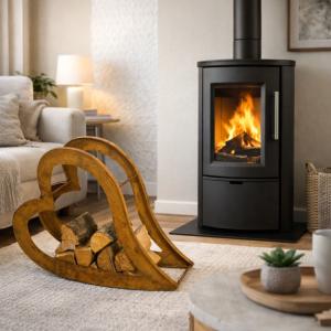 Étagère à bois de chauffage en métal – Forme cœur couché – Coloris rouille