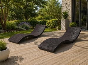 Lot de 2 bains de soleil en résine tressée chocolat – Structure aluminium