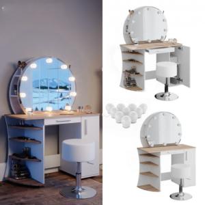 MEUBLE coiffeuse, design blanc/beige, avec miroir et tabouret