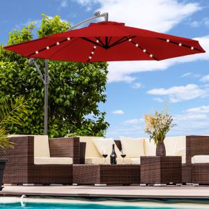 Parasol déporté, à éclairage LED solaire, 300 cm, 5 coloris