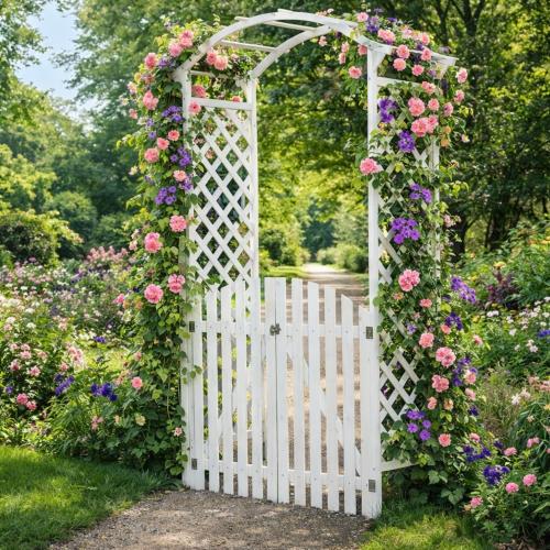 Arche de jardin bois 206 cm avec 2 portillons – 3 coloris