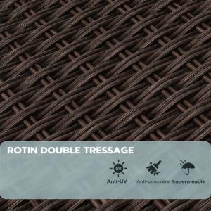 Fauteuil transat en résine tressée avec coussin et tablette – bain de soleil inclinable