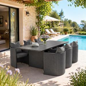 Salon de jardin ALTO 6 places avec table XXL 220 cm en aluminium et revêtement Oléfine