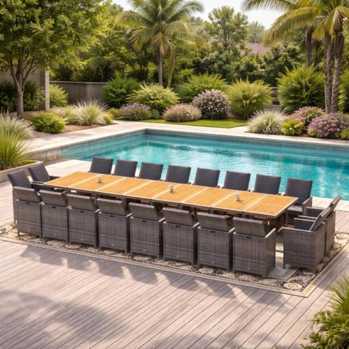 Salon de Jardin XXXL 20 Places en Résine Tressée, 450 cm