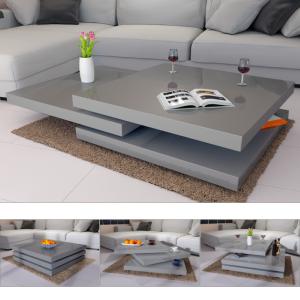TABLE basse pivotante 60 cm, 3 plateaux, modèle FIRE, grise