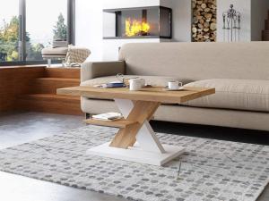 TABLE basse design, blanc plateau chêne 90 cm, modèle GALEN