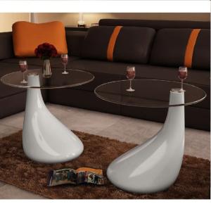 TABLE basse fibre de verre, blanc brillant, lot de 2 