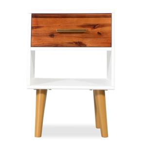 TABLE de chevet acacia blanc et brun, lot de 2