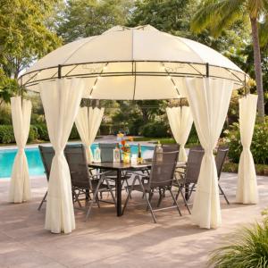 Tonnelle de Jardin Ronde 3,5 m avec LED Solaire et Parois Latérales