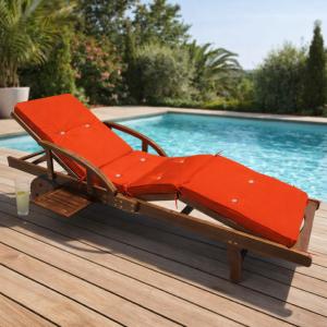 Bain de soleil pliable en bois d’acacia avec roues – Transat Sun Lounger