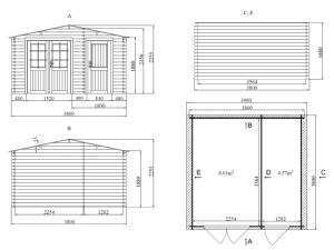 Abri de jardin bois 15 m² ASTER – 2 pièces – Madriers 28 mm – Bardeaux bitumeux inclus