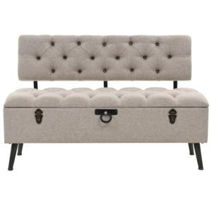 Banc rustique avec coffre de rangement bois et tissus, 120 cm