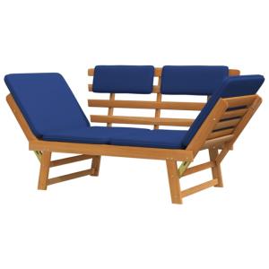 Banc de jardin convertible, en acacia avec coussins bleu