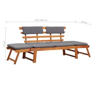 Banc de jardin convertible, bois d'acacia avec coussins gris