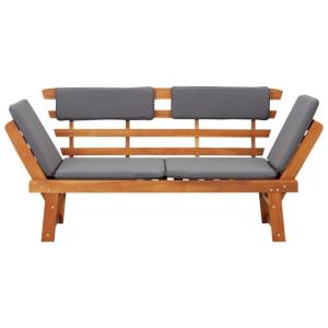 Banc de jardin convertible, bois d'acacia avec coussins gris