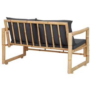 Banc de jardin bambou, avec coussins anthracite