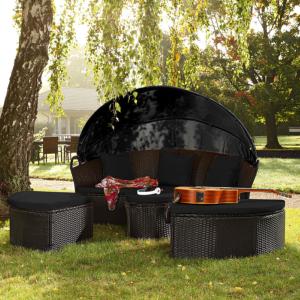 Canapé de jardin rond modulable en résine tressée, 10 coloris