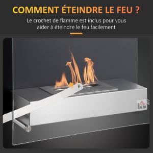 Cheminée bio-éthanol murale VELIAN – Noir et inox brossé, 60 cm
