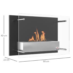 Cheminée bio-éthanol murale VELIAN – Noir et inox brossé, 60 cm