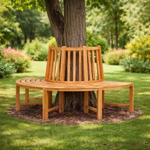 Demi Banc Circulaire Tour d’Arbre en Teck Massif, 160 cm