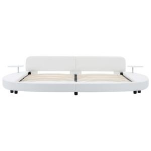 Lit rond en simili cuir blanc, 180 x 200 cm avec tablettes chevet et matelas