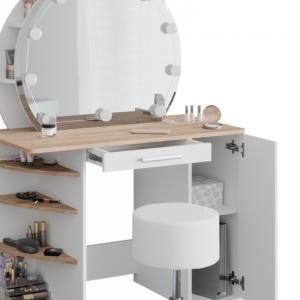 MEUBLE coiffeuse, design blanc/beige, avec miroir et tabouret