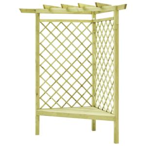 PERGOLA d'angle 130 x 130 cm, bois massif avec banc