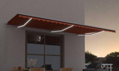 STORE BANNE 600 x 350 cm, manuel, avec éclairage LED, toile orane/marron
