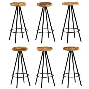 Ensemble table bar vintage, 6 tabourets, bois de manguier