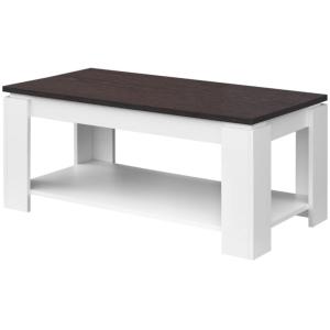 TABLE basse blanche, 100 cm, plateau marron, relevable, GALION