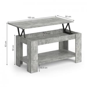 TABLE basse gris béton, 100 cm, plateau relevable, GALION
