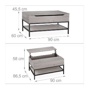 TABLE basse Grise, largeur 90 cm, plateau relevable, LOKI