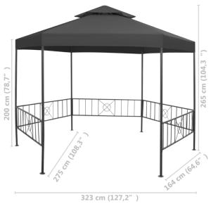 Tonnelle de jardin hexagonale, acier, 325 cm, anthracite