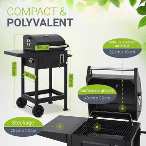 Barbecue à Charbon Compact Dakota avec Couvercle, Thermomètre et Housse