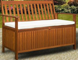 BANC de jardin bois exotique, 120 cm avec coffre de rangement